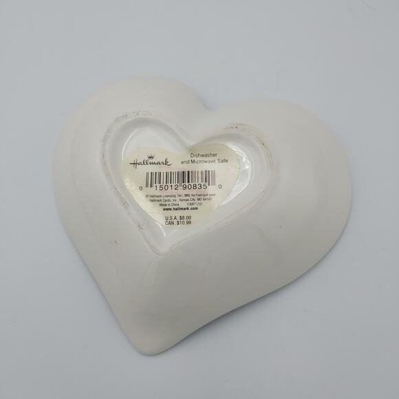 Heart‎ Shaped Dish by Hallmark Candy Dish Red Hearts Ceramic Stoneware 6” White - Picture 2 of 3